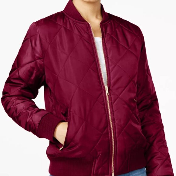 Say What? Junior' Quilted Bomber Jacket Burgundy Size S - Picture 1 of 9